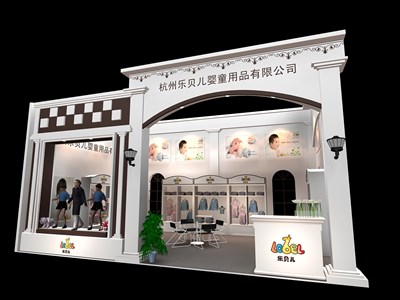 54平米展臺(tái)設(shè)計(jì)制作：一面開口/歐式/木質(zhì)結(jié)構(gòu)/白色，為嬰幼展展商而作（免費(fèi)使用）