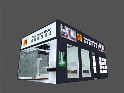 54平米展臺(tái)設(shè)計(jì)制作：二面開口/現(xiàn)代/木質(zhì)結(jié)構(gòu)/黑色，為衛(wèi)浴展展商而作（免費(fèi)使用）