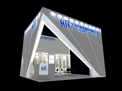 30平米展臺(tái)設(shè)計(jì)制作：二面開口/前衛(wèi)/木質(zhì)結(jié)構(gòu)/灰色，為鞋箱包展展商而作（免費(fèi)使用）