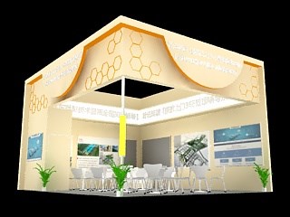 42平米展臺設(shè)計制作：二面開口/現(xiàn)代/木質(zhì)結(jié)構(gòu)/米色，為婚博會展商而作（免費使用）