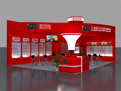 63平米展臺設計制作：二面開口/現代/木質結構/紅色，為玩具展展商而作（免費使用）