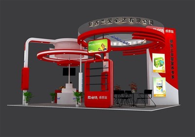 54平米展臺設(shè)計制作：四面開口/現(xiàn)代/木質(zhì)結(jié)構(gòu)/紅色，為嬰幼展展商而作（免費使用）