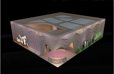 378平米展臺設計制作：二面開口/現代/木質結構/灰色，為服裝展展商而作（免費使用）