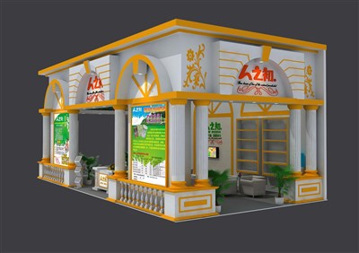 72平米展臺設計制作：三面開口/現(xiàn)代/木質(zhì)結構/黃色，為嬰幼展展商而作（免費使用）