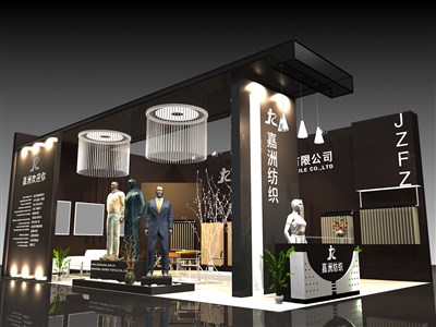 54平米展臺(tái)設(shè)計(jì)制作：二面開口/現(xiàn)代/木質(zhì)結(jié)構(gòu)/黑色，為服裝展展商而作（免費(fèi)使用）