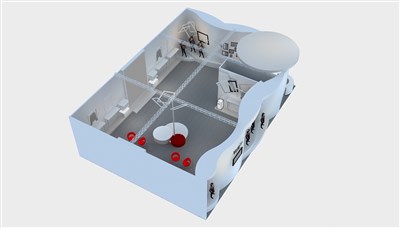 204平米展臺設(shè)計(jì)制作：二面開口/現(xiàn)代/木質(zhì)結(jié)構(gòu)/米色，為服裝展展商而作（免費(fèi)使用）