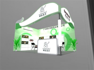 24平米展臺設計制作：二面開口/現(xiàn)代/木質(zhì)結構/綠色，為服裝展展商而作（免費使用）