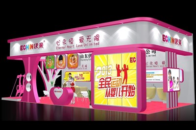 72平米展臺設計制作：三面開口/現(xiàn)代/木質(zhì)結構/粉色，為嬰幼展展商而作（免費使用）