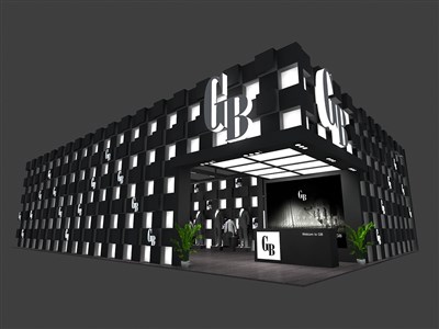 216平米展臺設(shè)計制作：二面開口/現(xiàn)代/木質(zhì)結(jié)構(gòu)/黑色，為服裝展展商而作（免費(fèi)使用）