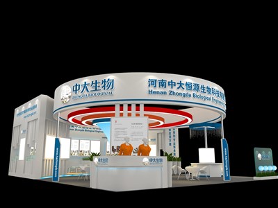 120平米展臺(tái)設(shè)計(jì)制作：二面開口/現(xiàn)代/木質(zhì)結(jié)構(gòu)/藍(lán)色，為醫(yī)藥展展商而作（免費(fèi)使用）