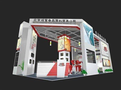 72平米展臺設計制作：三面開口/現代/木質結構/白色，為食品展展商而作（免費使用）
