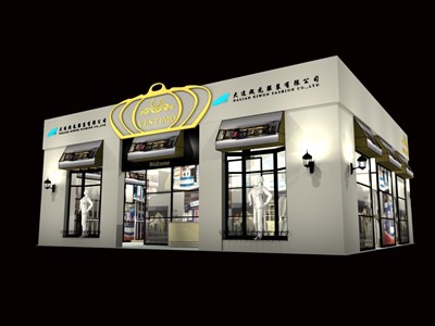 132平米展臺(tái)設(shè)計(jì)制作：一面開口/歐式/木質(zhì)結(jié)構(gòu)/米色，為服裝展展商而作（免費(fèi)使用）