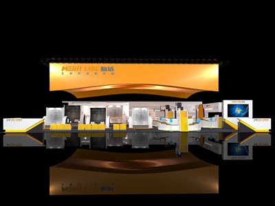 480平米展臺設計制作：三面開口/現(xiàn)代/木質(zhì)結構/橙色，為五金展展商而作（免費使用）