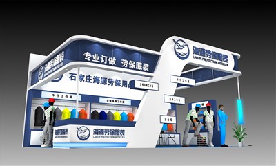 54平米展臺(tái)設(shè)計(jì)制作：三面開口/現(xiàn)代/木質(zhì)結(jié)構(gòu)/藍(lán)色，為服裝展展商而作（免費(fèi)使用）