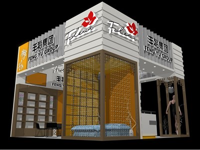 36平米展臺設計制作：三面開口/現(xiàn)代/木質結構/彩色，為紡織展展商而作（免費使用）