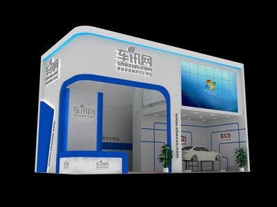 50平米展臺設(shè)計制作：二面開口/現(xiàn)代/木質(zhì)結(jié)構(gòu)/白色，為汽車展展商而作（免費使用）