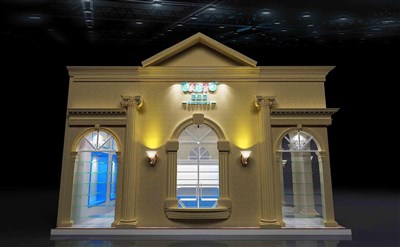 36平米展臺設計制作：一面開口/歐式/木質結構/米色，為嬰幼展展商而作（免費使用）