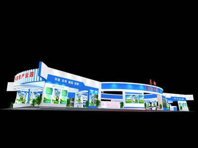 616平米展臺設(shè)計制作：四面開口/前衛(wèi)/木質(zhì)結(jié)構(gòu)/藍色，為成就招商展展商而作（免費使用）