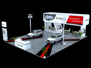 130平米展臺設(shè)計制作：三面開口/現(xiàn)代/木質(zhì)結(jié)構(gòu)/灰色，為汽車展展商而作（免費使用）