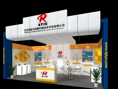 18平米展臺(tái)設(shè)計(jì)制作：一面開(kāi)口/現(xiàn)代/木質(zhì)結(jié)構(gòu)/彩色，為紡織展展商而作（免費(fèi)使用）