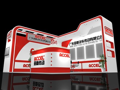 36平米展臺設計制作：二面開口/現(xiàn)代/木質結構/紅色，為汽配展展商而作（免費使用）