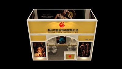 18平米展臺(tái)設(shè)計(jì)制作：一面開(kāi)口/現(xiàn)代/木質(zhì)結(jié)構(gòu)/黃色，為服裝展展商而作（免費(fèi)使用）