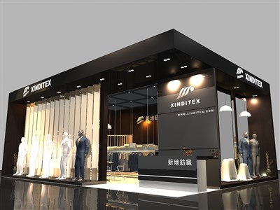 70平米展臺設(shè)計制作：二面開口/現(xiàn)代/木質(zhì)結(jié)構(gòu)/黑色，為服裝展展商而作（免費使用）