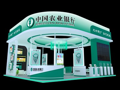 90平米展臺(tái)設(shè)計(jì)制作：一面開口/現(xiàn)代/木質(zhì)結(jié)構(gòu)/綠色，為金融展展商而作（免費(fèi)使用）
