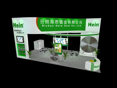66平米展臺設計制作：二面開口/現(xiàn)代/木質結構/綠色，為汽配展展商而作（免費使用）