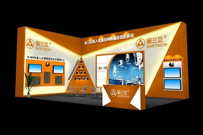 54平米展臺設(shè)計(jì)制作：二面開口/前衛(wèi)/木質(zhì)結(jié)構(gòu)/黃色，為安防展展商而作（免費(fèi)使用）
