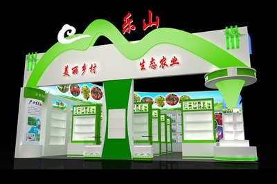 210平米展臺設計制作：一面開口/現(xiàn)代/木質(zhì)結(jié)構(gòu)/綠色，為農(nóng)交會展商而作（免費使用）