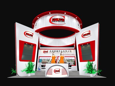 36平米展臺設(shè)計制作：三面開口/現(xiàn)代/木質(zhì)結(jié)構(gòu)/紅色，為汽配展展商而作（免費使用）