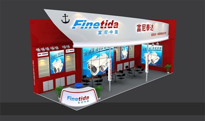 54平米展臺設(shè)計制作：二面開口/現(xiàn)代/木質(zhì)結(jié)構(gòu)/紅色，為安防展展商而作（免費(fèi)使用）