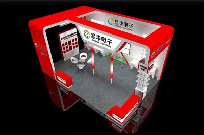 54平米展臺(tái)設(shè)計(jì)制作：三面開(kāi)口/現(xiàn)代/木質(zhì)結(jié)構(gòu)/紅色，為安防展展商而作（免費(fèi)使用）