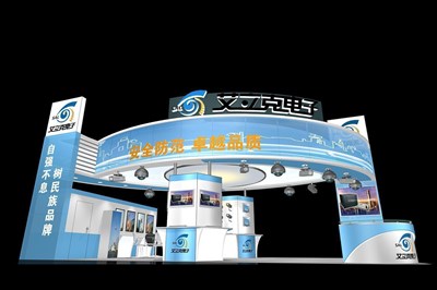 72平米展臺設計制作：三面開口/前衛(wèi)/木質(zhì)結(jié)構/藍色，為安防展展商而作（免費使用）