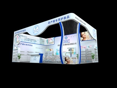 54平米展臺(tái)設(shè)計(jì)制作：二面開口/現(xiàn)代/木質(zhì)結(jié)構(gòu)/白色，為美博會(huì)展商而作（免費(fèi)使用）