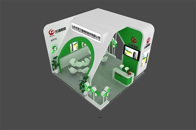 36平米展臺設(shè)計制作：三面開口/現(xiàn)代/木質(zhì)結(jié)構(gòu)/綠色，為汽配展展商而作（免費使用）