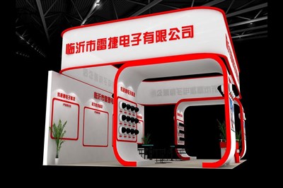 54平米展臺設計制作：一面開口/現(xiàn)代/木質(zhì)結(jié)構/紅色，為安防展展商而作（免費使用）