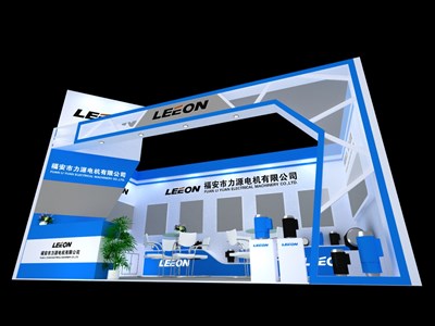 18平米展臺設計制作：一面開口/前衛(wèi)/木質(zhì)結(jié)構(gòu)/藍色，為汽配展展商而作（免費使用）