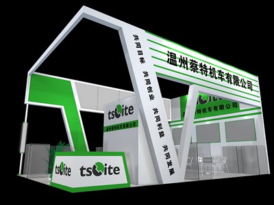 54平米展臺設(shè)計制作：三面開口/現(xiàn)代/木質(zhì)結(jié)構(gòu)/綠色，為汽配展展商而作（免費使用）