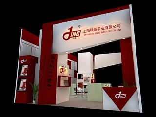 72平米展臺設計制作：二面開口/現(xiàn)代/木質(zhì)結構/紅色，為汽配展展商而作（免費使用）