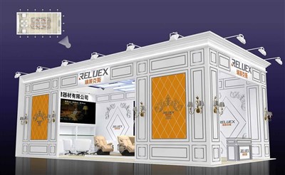 72平米展臺設(shè)計制作：二面開口/歐式/木質(zhì)結(jié)構(gòu)/白色，為體博會展商而作（免費使用）