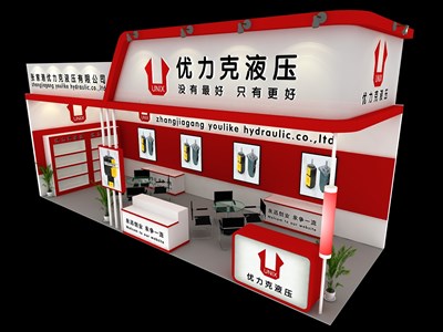 27平米展臺設(shè)計制作：二面開口/現(xiàn)代/木質(zhì)結(jié)構(gòu)/紅色，為汽配展展商而作（免費(fèi)使用）