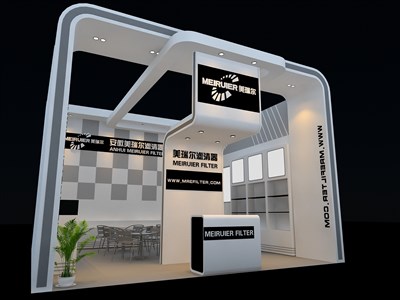 36平米展臺設(shè)計制作：一面開口/現(xiàn)代/木質(zhì)結(jié)構(gòu)/白色，為汽配展展商而作（免費使用）