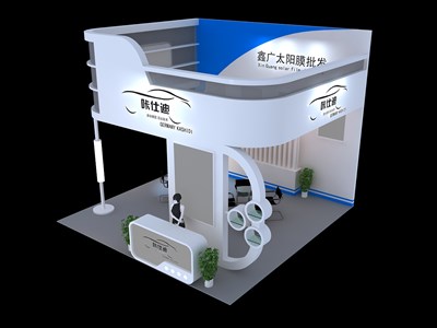 36平米展臺(tái)設(shè)計(jì)制作：三面開(kāi)口/現(xiàn)代/木質(zhì)結(jié)構(gòu)/白色，為汽配展展商而作（免費(fèi)使用）