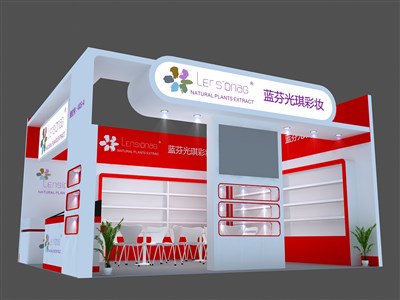 33平米展臺(tái)設(shè)計(jì)制作：二面開口/現(xiàn)代/木質(zhì)結(jié)構(gòu)/白色，為美博會(huì)展商而作（免費(fèi)使用）
