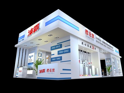 90平米展臺設(shè)計(jì)制作：四面開口/現(xiàn)代/木質(zhì)結(jié)構(gòu)/白色，為美博會展商而作（免費(fèi)使用）