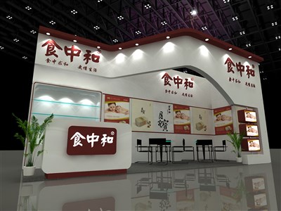 24平米展臺(tái)設(shè)計(jì)制作：二面開口/現(xiàn)代/木質(zhì)結(jié)構(gòu)/咖啡色，為食品展展商而作（免費(fèi)使用）