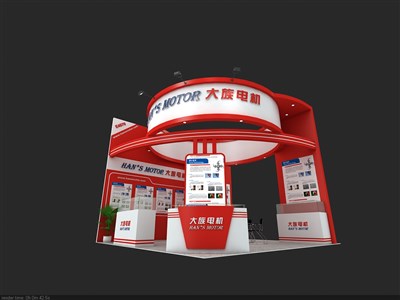 36平米展臺設(shè)計(jì)制作：三面開口/現(xiàn)代/木質(zhì)結(jié)構(gòu)/紅色，為機(jī)械展展商而作（免費(fèi)使用）