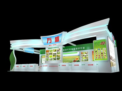 105平米展臺設計制作：一面開口/現(xiàn)代/木質結構/綠色，為農(nóng)交會展商而作（免費使用）